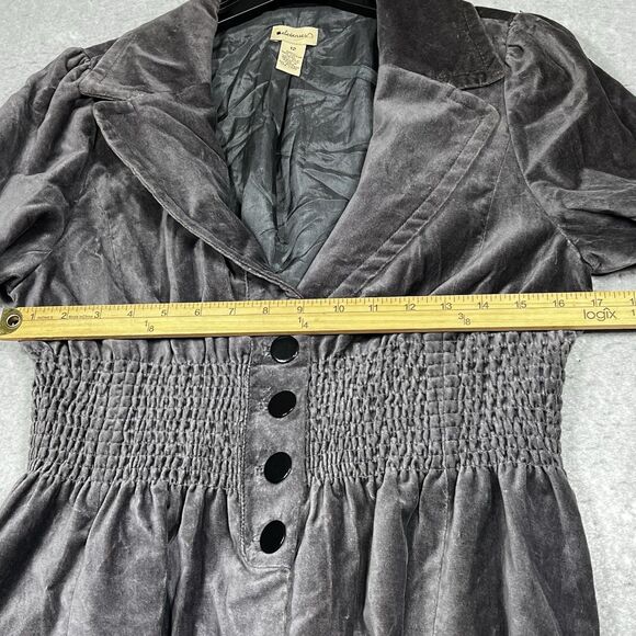 Elevenses Anthropologie Velvet Jacket Blazer Size 12 Gray Smocked Elastic Boho - Picture 5 of 9